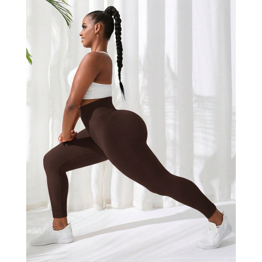 Calça Legging Plus Size Marrom Cintura Alta e Sem Costura - Frete Grátis