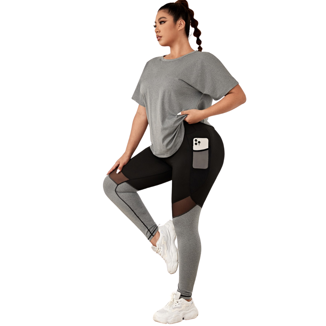 Conjunto Fitness Plus Size Camiseta e Calça Com Bolso Na Lateral - Frete Grátis