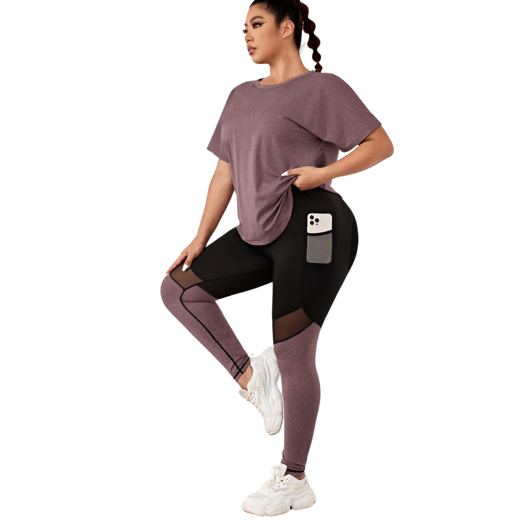 Conjunto Fitness Plus Size Camiseta e Calça Com Bolso Na Lateral - Frete Grátis