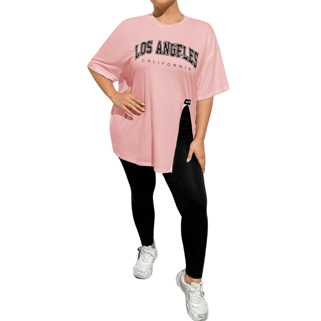 Conjunto Fitness Plus Size Camiseta e Calça Legging Los Angeles - Frete Grátis