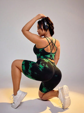 Conjunto Fitness Plus Size Sem Costura em Tie-Dye - Frete Grátis