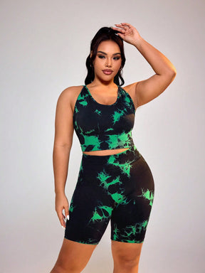 Conjunto Fitness Plus Size Sem Costura em Tie-Dye - Frete Grátis