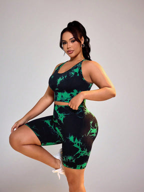 Conjunto Fitness Plus Size Sem Costura em Tie-Dye - Frete Grátis