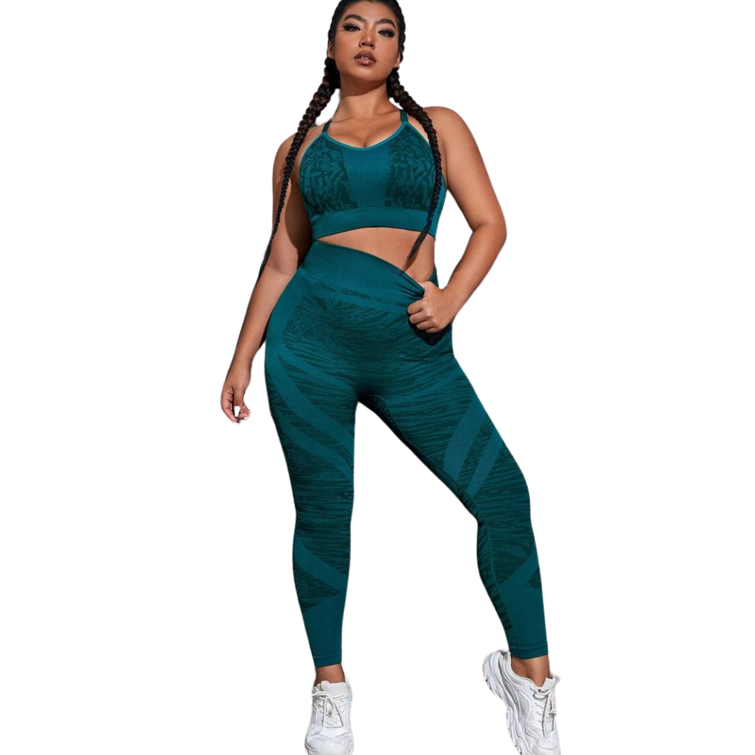 Conjunto Fitness Plus Size Top e Calça Legging Azul Petróleo - Frete Grátis