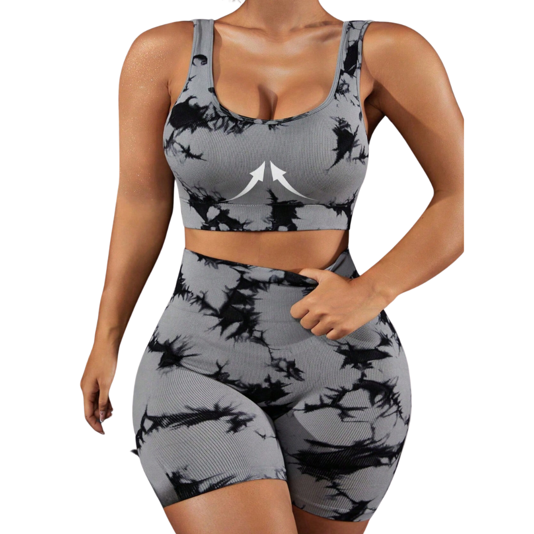 Conjunto Fitness Plus Size Top e Short Sem Costura Tie Dye - Frete Grátis