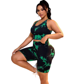Conjunto Fitness Plus Size Sem Costura em Tie-Dye - Frete Grátis