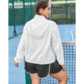 Jaqueta Esportiva Plus Size Estilo Tenista com Capuz