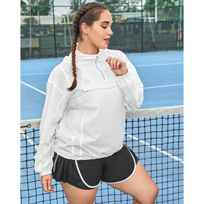 Jaqueta Esportiva Plus Size Estilo Tenista com Capuz