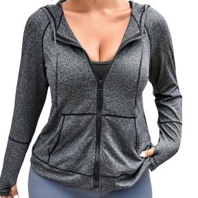Jaquetas Fitness Plus Size com Zíper e com Furos Para Polegar