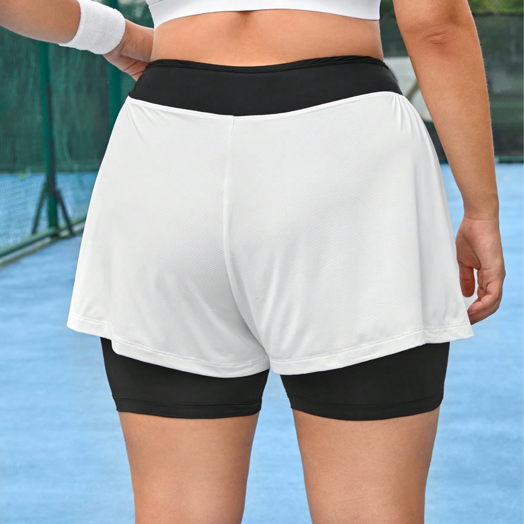 Short Esportivo Plus Size 2 Em 1 Preto e Branco - Frete Grátis