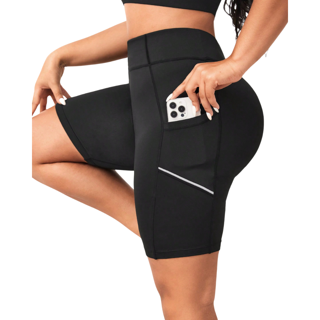 Shorts Fitness Plus Size com Bolso e Faixa Refletiva - Frete Grátis