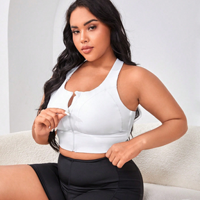 Top Fitness Plus Size Com Zíper e Alças Cruzadas - Frete Grátis