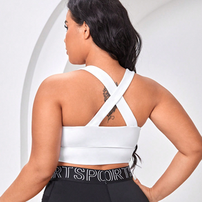 Top Fitness Plus Size Com Zíper e Alças Cruzadas - Frete Grátis