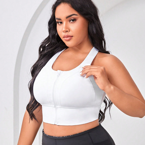 Top Fitness Plus Size Com Zíper e Alças Cruzadas - Frete Grátis