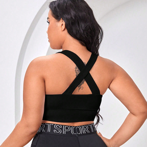 Top Fitness Plus Size Com Zíper e Alças Cruzadas - Frete Grátis