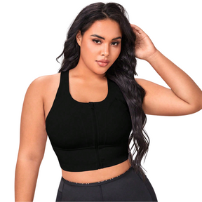 Top Fitness Plus Size Com Zíper e Alças Cruzadas - Frete Grátis