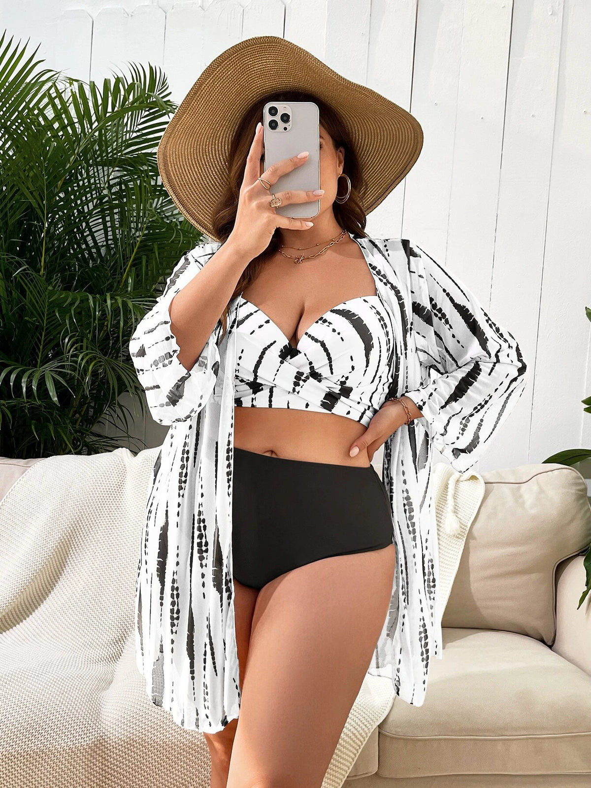 Conjunto de Biquini Push Up com Quimono  Plus Size