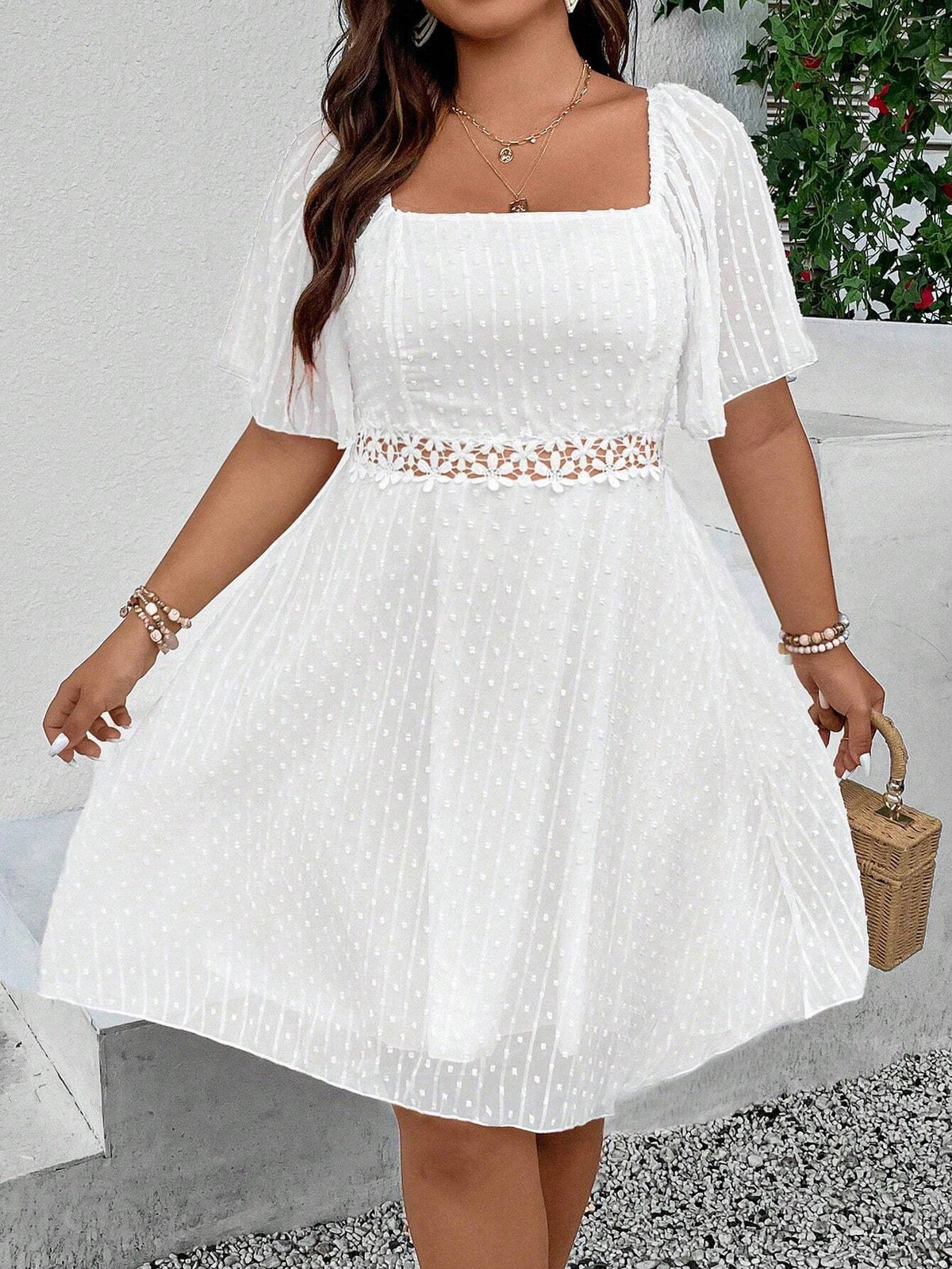 Vestido Rendado Plus Size Franzido